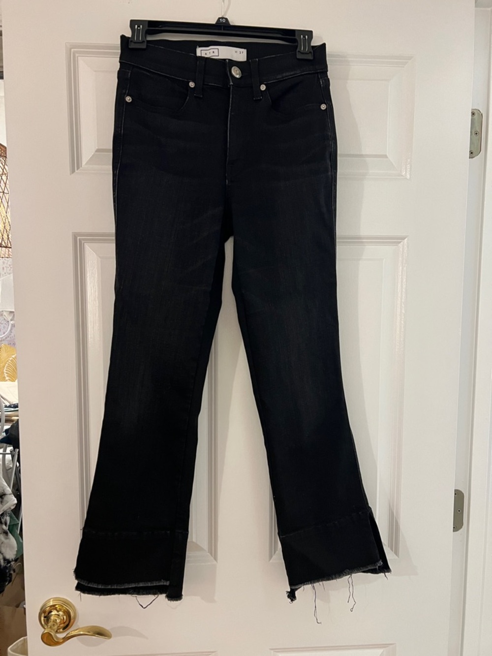 AYR Black Flare Jeans with Frayed Hem